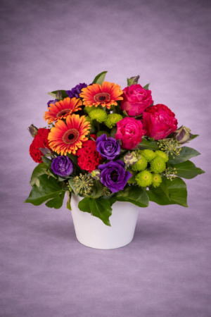Vibrant Floral Arrangement in Ceramic Pot –