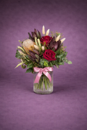 Elegant Floral Arrangement with Pink Ribbon –