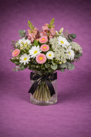 Elegant Floral Bouquet with Glass Vase –
