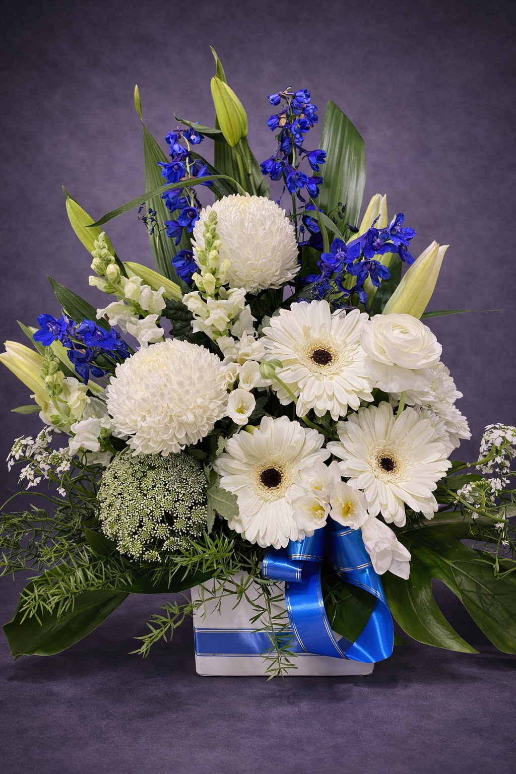 Floral Elegance with Blue Accents –