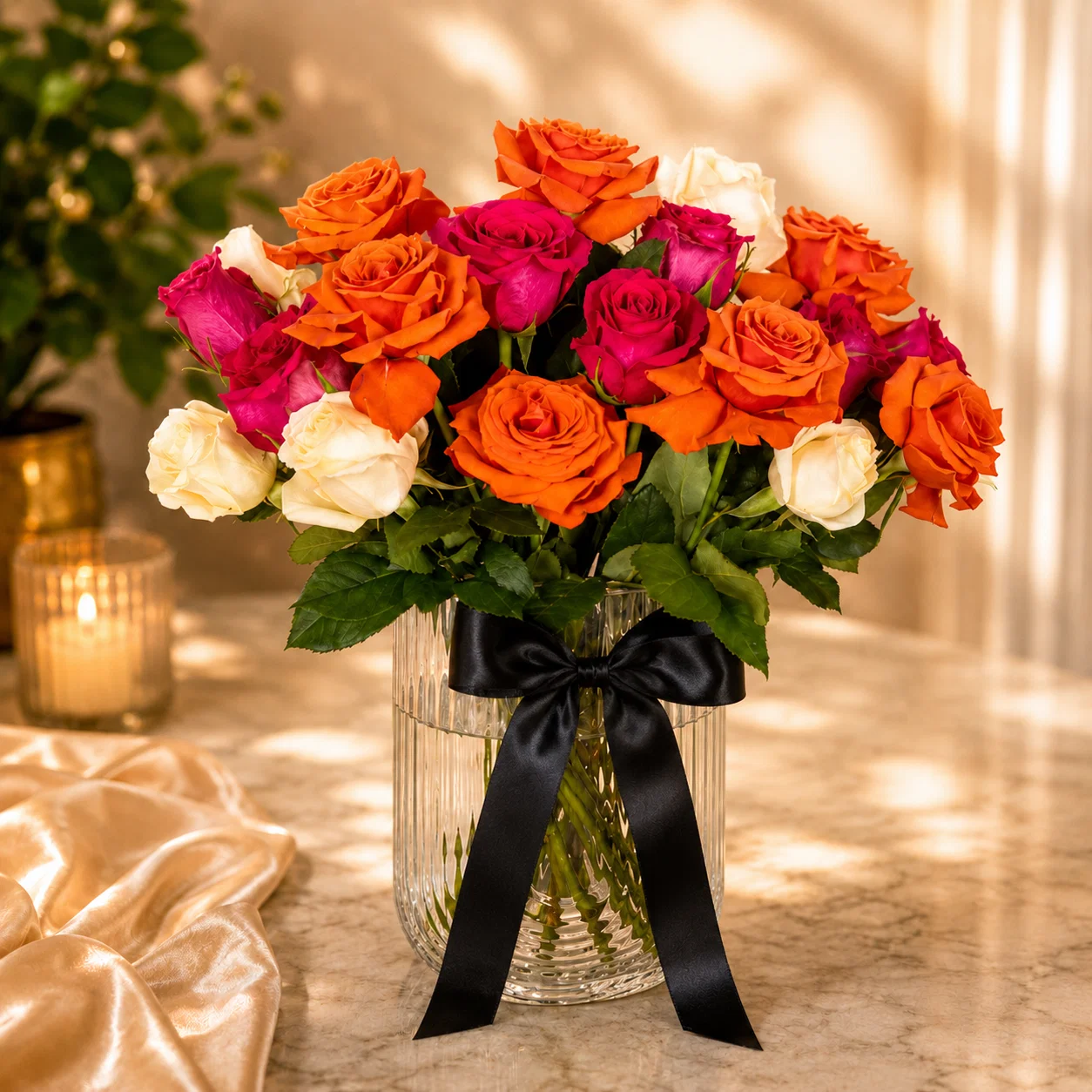 Orange Red Rose Vase 2