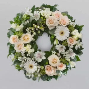 Peach White Funeral Wreath