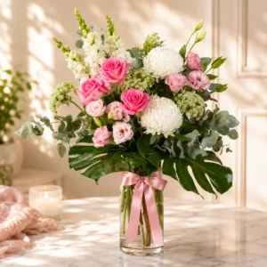 Pink White Rose Vase