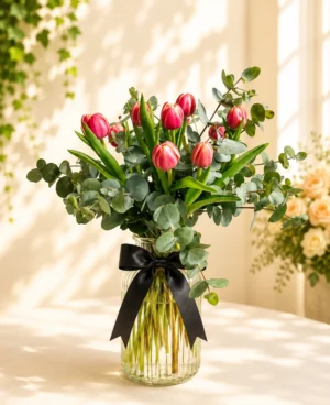 Red Tulip Vase Bouquet