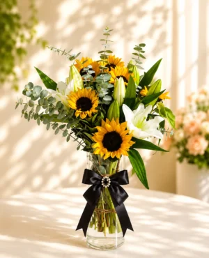 Sunflower Lily Vase Bouquet