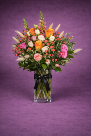 Vibrant Floral Bouquet in Glass Vase Signature –