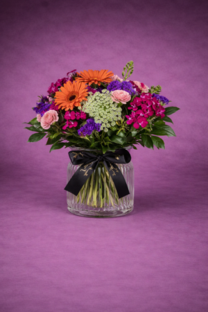 Vibrant Floral Bouquet in Glass Vase –