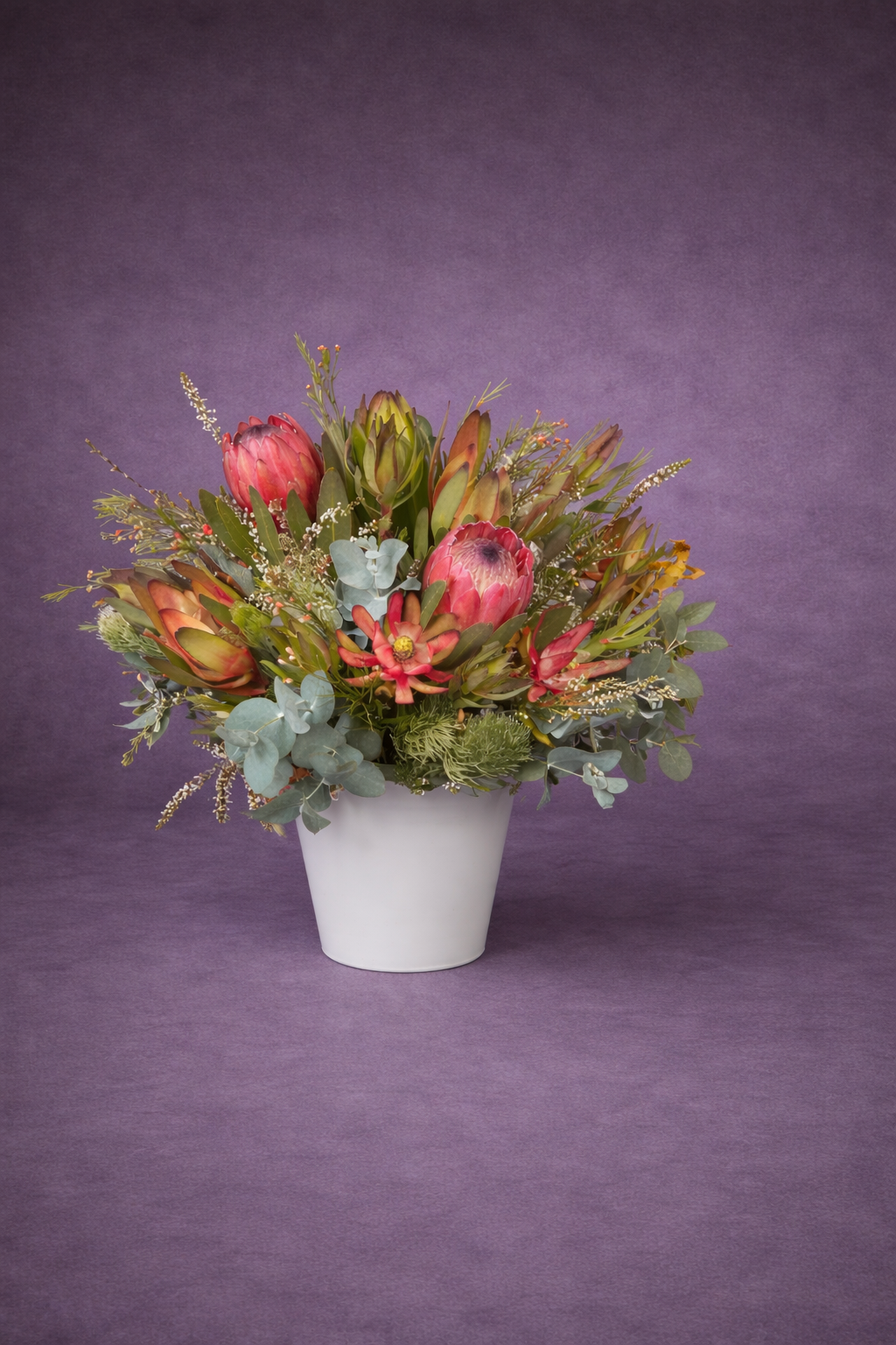 Vibrant Protea Bouquet in Ceramic Vase –